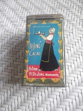 ANCIENNE PETITE BOITE PUBLICITAIRE RECTANGULAIRE EN TÔLE LITHO, Dejong 's CACAO