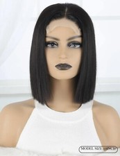 Perruque Naturelle Indétectable Femme Wig Courte Carré Noir Lisse 25cm +1 Bonnet