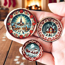 Assiettes miniatures de Noël vintage en céramique maison de poupée...