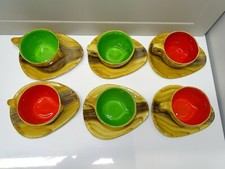 *6 TASSES & SOUCOUPES VALLAURIS FAUX BOIS GRANDJEAN JOURDAN COLLECTION VINTAGE