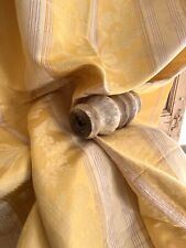 Vintage LONG French DAMASK YELLOW GOLD SILK panel ROSE FLORAL DECOR c1950