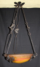 Ancien lustre vasque signé MULLER Frères Lunéville, pâte de verre Art Déco 35.5