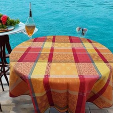 Nappe ronde 180 cm coton jacquard valescure rouge Téflon antitache - MCTISSUS - 