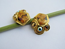 An 70/80 - Paire Boucle d'oreilles clips MICRIS - Earrings doré émail et strass