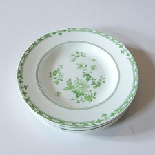 Limoges Raynaud. 6 assiettes creuses en porcelaine modèle à l'Amphitrite vert