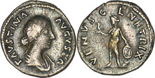 ROME - Denier - FAUSTINE JEUNE - 161 AD - VENVS GENETRIX - Bouclier avec Diosc.