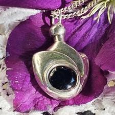 Collier Moderniste Design Norvegien Petit Flacon Ouvrant Argent 925 Onyx Chaine