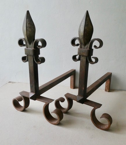 Paire chenets anciens en - chenets, anciens,