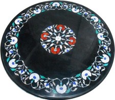 24 " Noir Marbre Rond Centre Nappe Incrustation Pietradura Travail Décor Maison