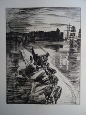 Albert DECARIS (1901-1989) GRAVURE ORIGINALE MARINE BRETAGNE CHATEAUBRIAND 1928