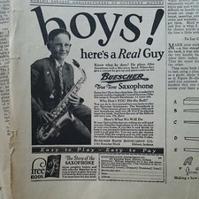 1926 boy plays Buescher saxophone here's a real guy vintage ad