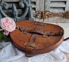 RARE ANCIENNE BOITE A CHAPEAU CUIR POUR CHAPEAU CLAC HAUT DE FORME