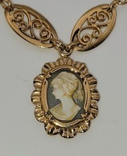 Collier Vintage Camée Coquille Chaine Filigranée Plaqué Or Jaune #PL# G7