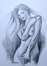 Femme nue seins nus Dessin