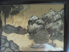 Cadre asiatique encre de chine sur soie