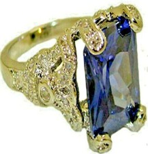 Bague CZ Tanzanite Or Blanc Coussin Desperate Housewife Argent 6 8 9 10 Neuf