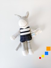 Peluche/Doudou Petit Âne Gris Blanc Bleu Jean Rayé Yeux Marron 15cm - Vertbaudet