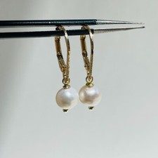 boucles d'oreilles pl or jaune perles de culture d'eau douce blanches #1682
