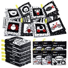 Lot de 6 Livres en Tissu Doux pour bébés Jouets pour Livre d'éveil Noir et Bl...