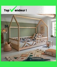 ✅Lit cabane enfant Montessori bois naturel | Lit junior avec barrières sécurité