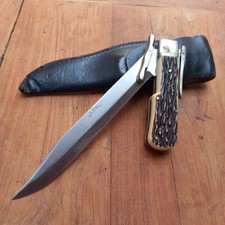 Couteau de Chasse à La d Estaing  BEGON Inox Manche en Imit Bois Cerf Étui Cuir 