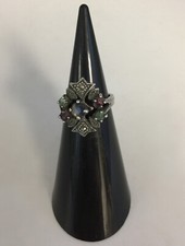 BAGUE ARENT/ RUBIS NATIFS/ EMERAUDES NATIVES/ MARCASITTES/ QUARTZ FUME BI COLORE