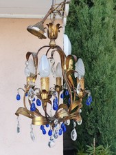 Beau Et Élégant Petit Lustre Pampilles Bleus Et Translucides