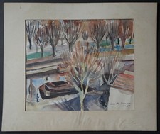 Aquarelle  PENICHE SUR CANAL A