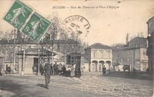 CPA 34 BEZIERS / GARE DES TRAMWAYS ET PLACE D'ESPAGNE