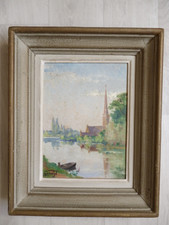 Tableau paysage de campagne, rivière, signé Jeanne JANOGE (1890-?)