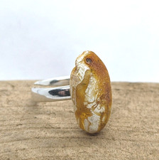 Bague ambre de la Baltique réglable caramel blanc ovale en argent 925