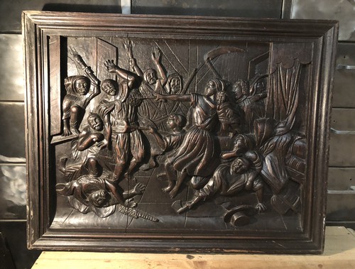 Panneau bas relief - relief, bois