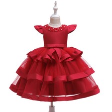 Robe De Princesse Pour Fille Avec Perles Pour Cérémonie Fête 4-8 Ans Rouge Tutu