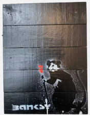 Banksy - Rat Paintbrush (2013) / Banksy Graffiti Art Paint Rare Wood Painting