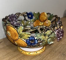 Coupe À Fruits Ajourée Anses Raisin Faïence Malicorne sur Sarthe Paul Lecomte