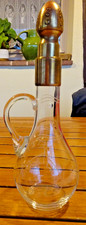 Petite carafe flacon à liqueur en cristal ou verre gravé Bouchon cuivre et liège