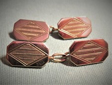 BOUTONS de MANCHETTES anciens gravés ART DECO pl. OR FIX 1 paire forme oblongue