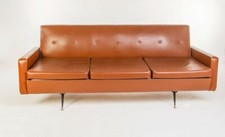 Canapé Vintage, Sofa, 3 places, 1970s, Cuir écologique, Italien, Marron