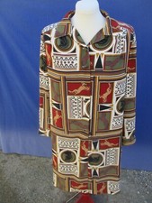 Robe N°47 écru kaki bordeaux moutarde chevaux polyester  Paul Mausner  vintage