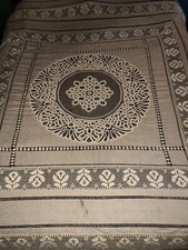 Ancien dessus de lit Art Déco en lin et dentelle larg 250 cm x L 210 cm