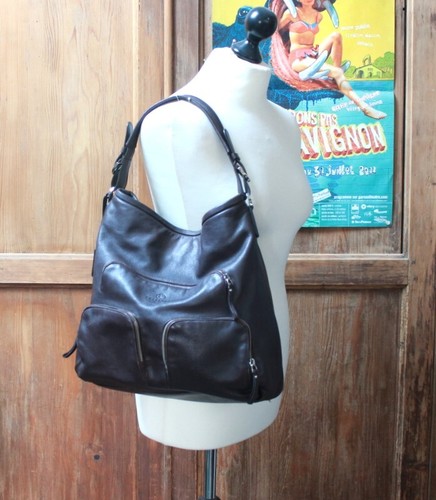 Sac cuir marron forme seau - cuir,