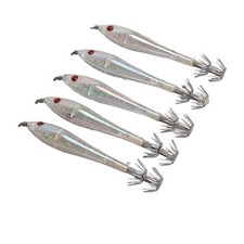 5 PCS Leurre De Pêche Dur Calamar Artificiel Double Crochet Jig Blanc Trans