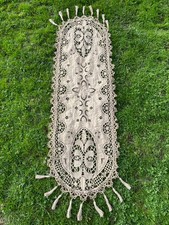 Exceptional Antique French 1900s Handmade Richelieu Ecru Linen Table Runner 1900