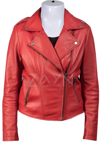 Veste rouge cuir véritable - en,