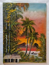 Tableau années 50 signé "LD Rugama" Ecole africaine Huile 42,5cm x 30cm. 