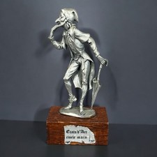 Figurine étain art ciselé main lutin féerique socle bois véritable rare Italie