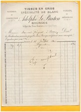 BOURGES (18) SOIERIES TOILES de MERINOS / TISSUS CONFECTION "Adollphe LE BRETON"