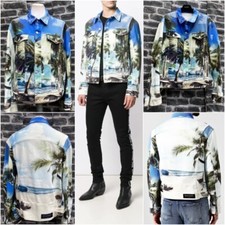 UltraRare & Great Balmain SS19 Palm Tree Print Zipped Cuffs Denim Jacket XL