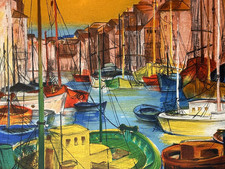 Lithographie moderne le port de Sète Signé Jean CAMBEROQUE couleurs 1980 marine