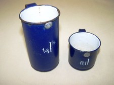 2 Petit Ancienne Mesurer 30er Années Station, Cuve à Huile Burette D'Huile Email